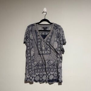 Lucky Brand Navy and White Floral Blouse